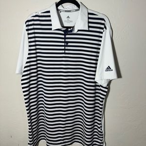 Adidas Golf Mens XL Teal Blue And White Striped Short Sleeve Golf‎ Polo Shirt
